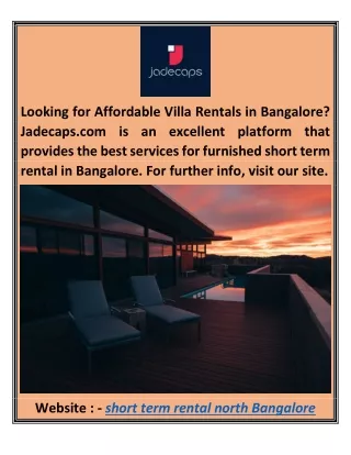 Short Term Rental North Bangalore Jadecaps.com