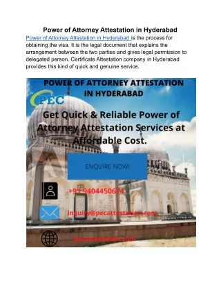 Power of Attorney Attestation in Hyderabad