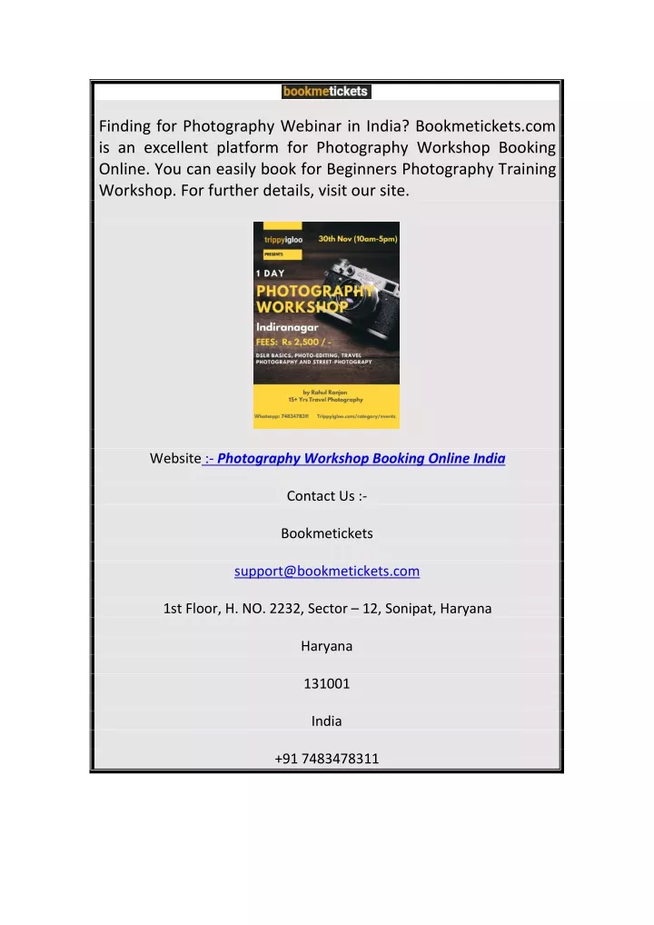finding for photography webinar in india