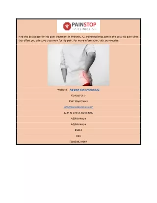 Hip Pain Clinic Phoenix Az  Painstopclinics.com