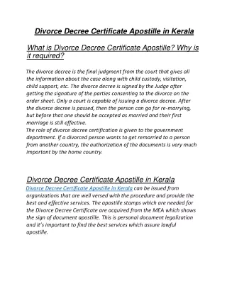 Divorce Decree Certificate Apostille in Kerala
