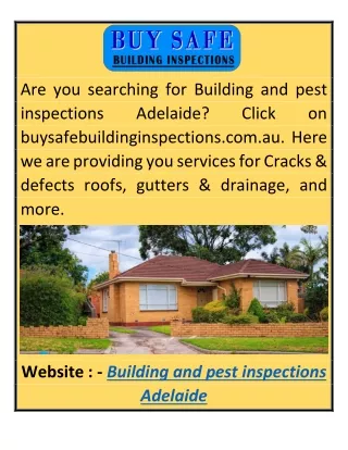 Building And Pest Inspections Adelaide Buysafebuildinginspections.com.au