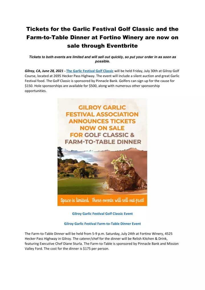 tickets for the garlic festival golf classic