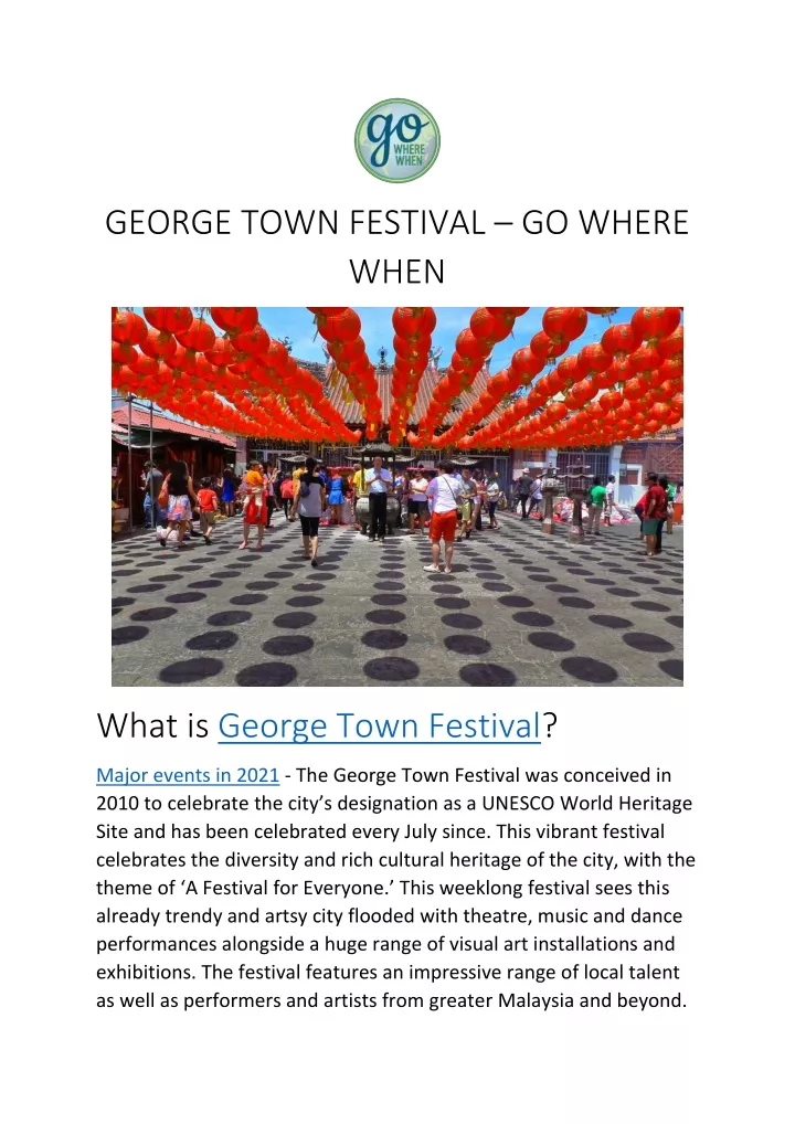 george town festival go where when