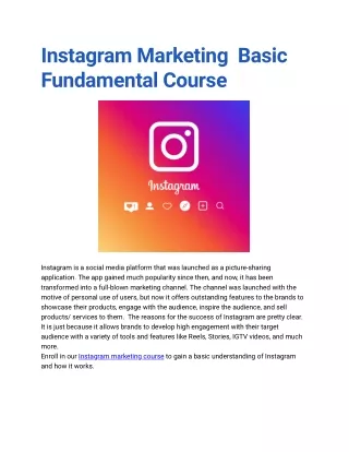 Instagram Marketing  Basic Fundamental Course