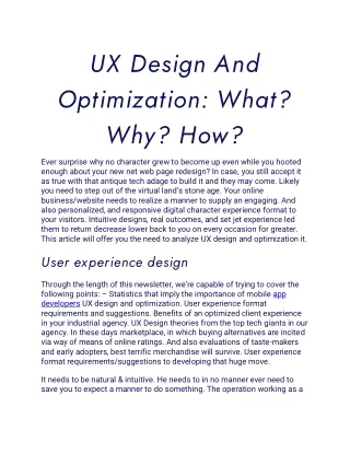 ux design and optimization what why how