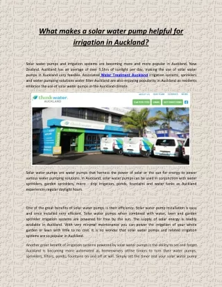 What makes a solar water pump helpful for irrigation in Auckland