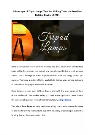 advantages of tripod lamps that are making them