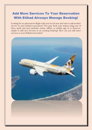 Add More Services To Your Reservation With Etihad Airways Manage Booking!