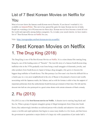 List of 7 best Korean Movies for you  on netflix.