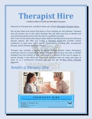 Therapist Hire | A Platform Where You Will Get Affordable Therapists
