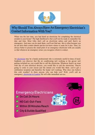 Why Should You Always Have An Emergency Electrician's Contact Information With You