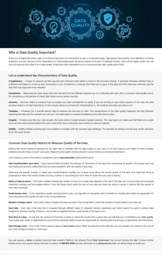"Why is Data Quality Important? Common Data Quality Metrics to Measure Quality o