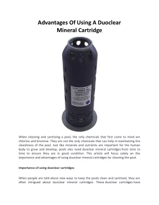 Advantages Of Using A Duoclear Mineral Cartridge