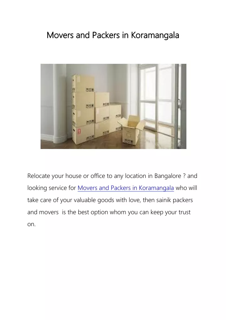 movers and packers in koramangala movers