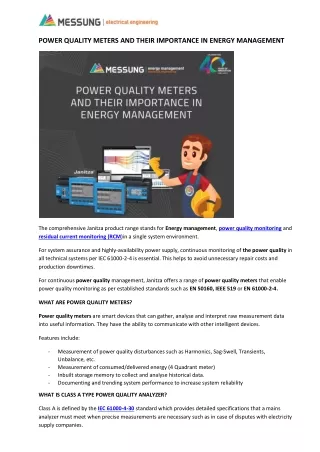 POWER QUALITY METERS AND THEIR IMPORTANCE IN ENERGY MANAGEMENT.