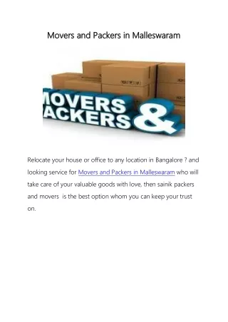 Movers and Packers in Malleswaram