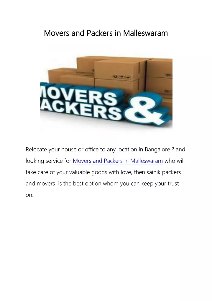 movers and packers in malleswaram movers