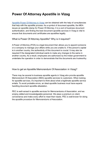 Power Of Attorney Apostille in Vizag