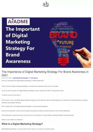 The Importance of Digital Marketing Strategy For Brand Awareness in 2021