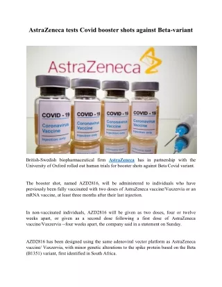 AstraZeneca tests Covid booster shots against Beta-variant