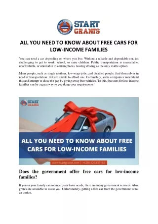 All You Need to Know About Free Cars for Low-Income Families