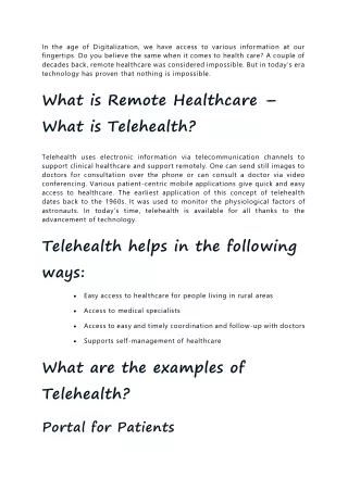 Telehealth – How Technology can Improve Health Care