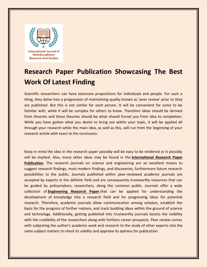 research paper publication showcasing the best