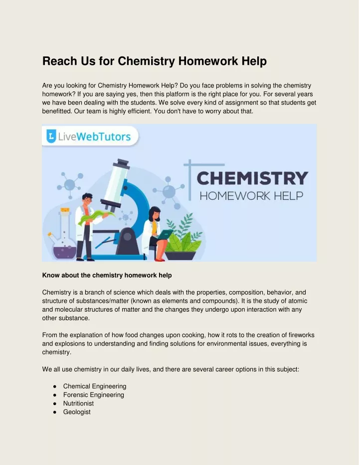 reach us for chemistry homework help