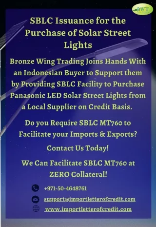 sblc issuance for the purchase of solar street