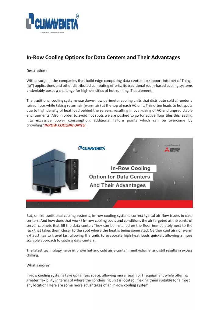in row cooling options for data centers and their