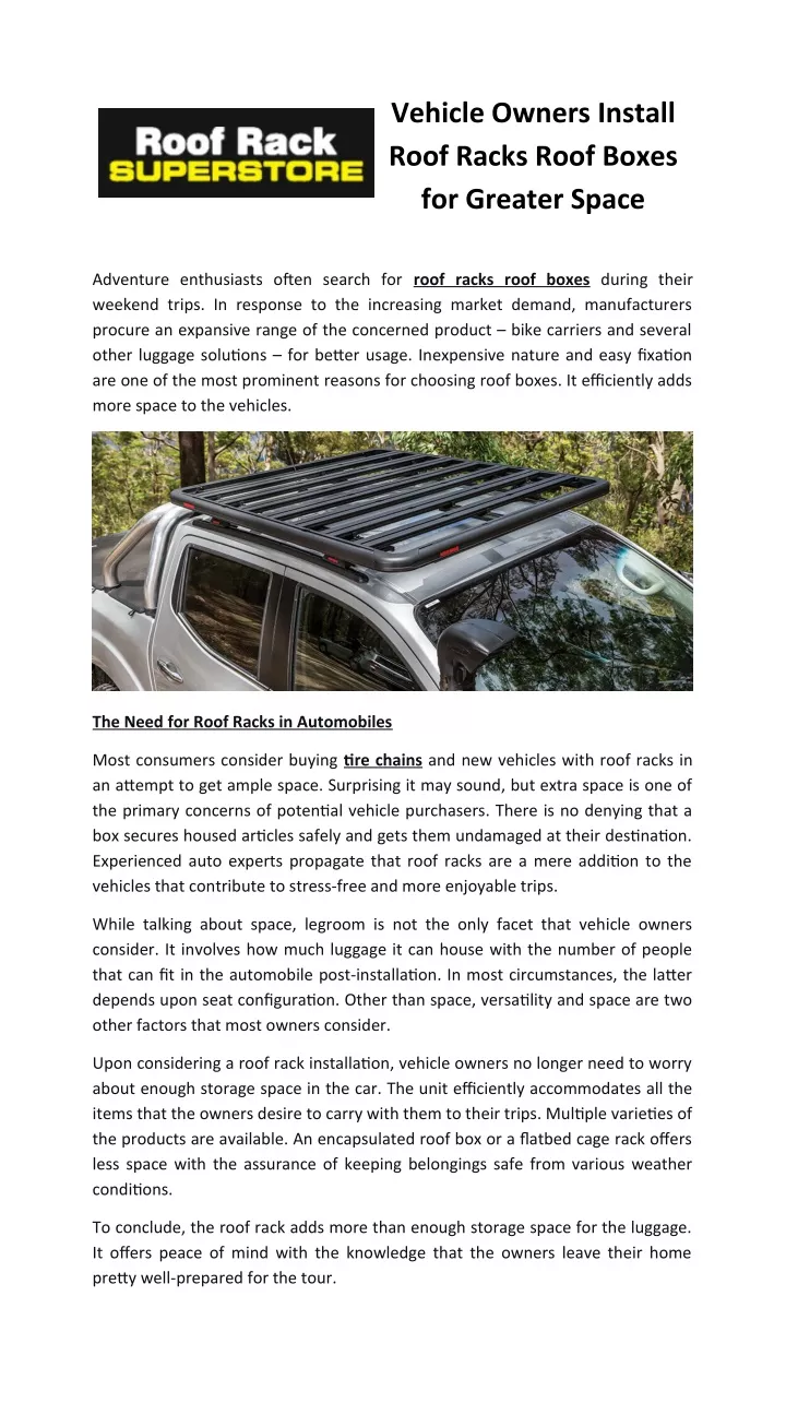 vehicle owners install roof racks roof boxes