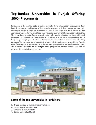 Top-Ranked Universities in Punjab Offering 100% Placements