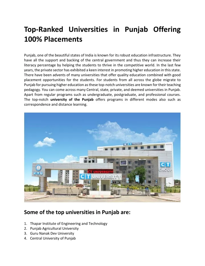 top ranked universities in punjab offering