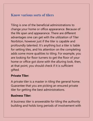 know various sorts of tilers
