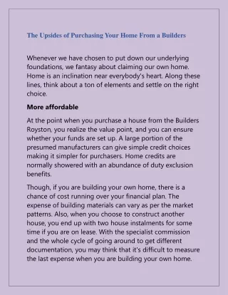 the upsides of purchasing your home from