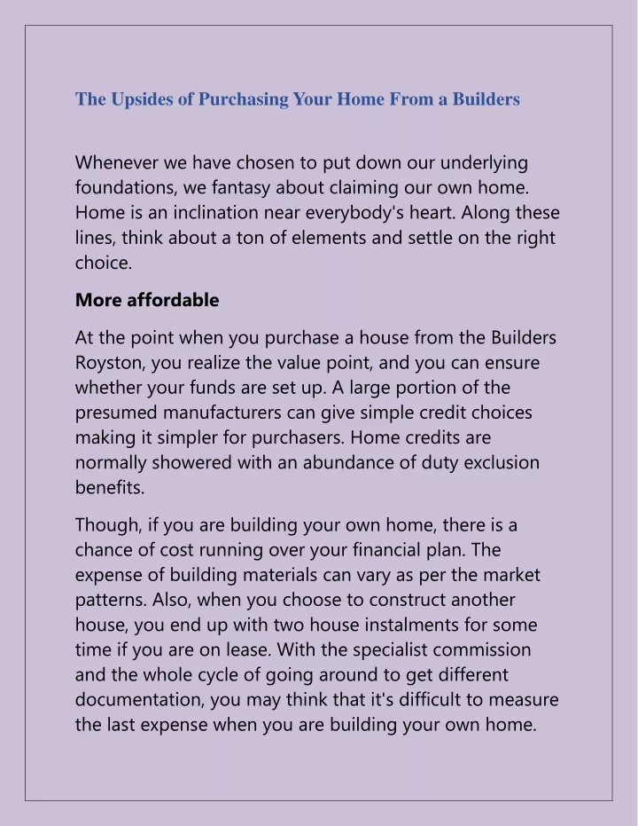 the upsides of purchasing your home from