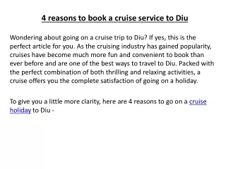 4 reasons to book a cruise service to Diu