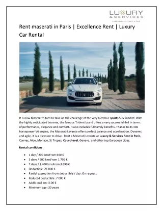 Rent maserati in Paris | Excellence Rent | Luxury Car Rental