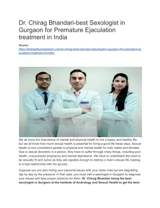 Dr. Chirag Bhandari-best Sexologist in Gurgaon for Premature Ejaculation treatment in India