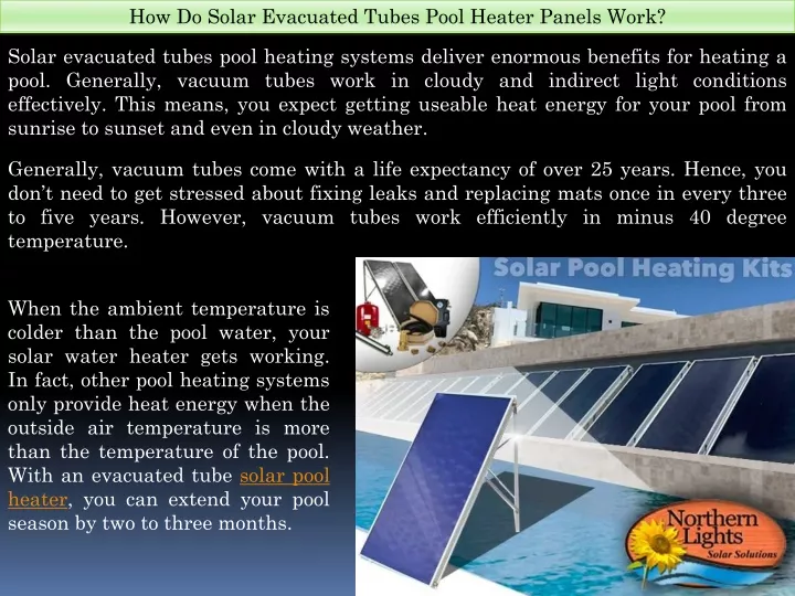 how do solar evacuated tubes pool heater panels