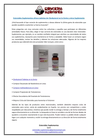 Esteroides-Suplementos ofrece tabletas de Clenbuterol en la Venta y otros Suplemento