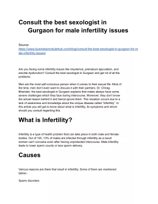 Consult the best sexologist in Gurgaon for male infertility issues