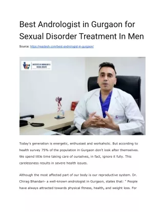 Best Andrologist in Gurgaon for Sexual Disorder Treatment In Men