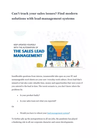 Can’t track your sales issues? Find modern solutions with lead management system