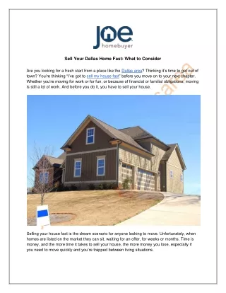 Sell Your Dallas Home Fast: What to Consider