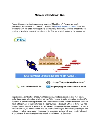 Malaysia attestation in Goa.