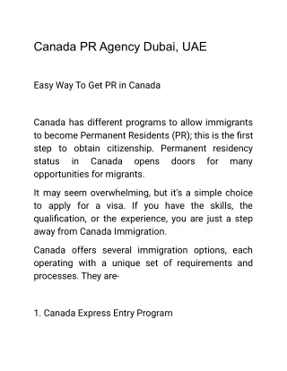 Canada PR Agency Dubai, UAE
