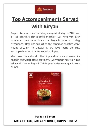 Top Accompaniments Served With Biryani