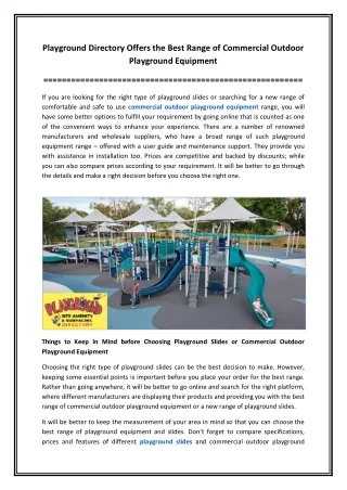 Playground Directory Offers the Best Range of Commercial Outdoor Playground Equipment (1)